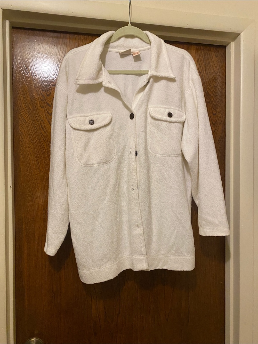 Cream Teddy Button-Up Jacket with Chest Pockets